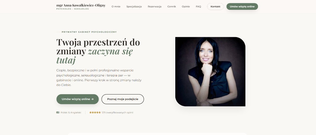 Zrzut ekranu strony gabinetu Anny Kowalkiewicz-Oligny